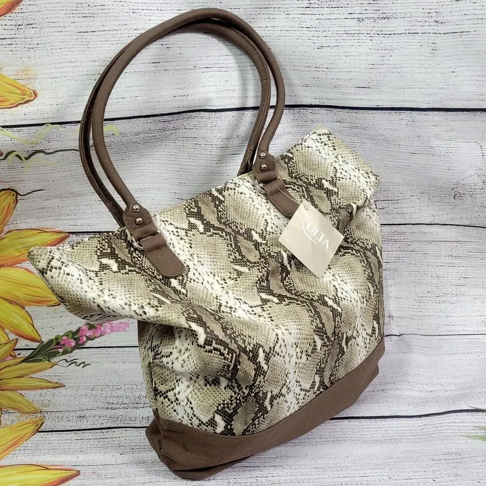 Ulta Brand New Shoulder Bag Tote - Snakeskin Faux/Brown‎ NWT